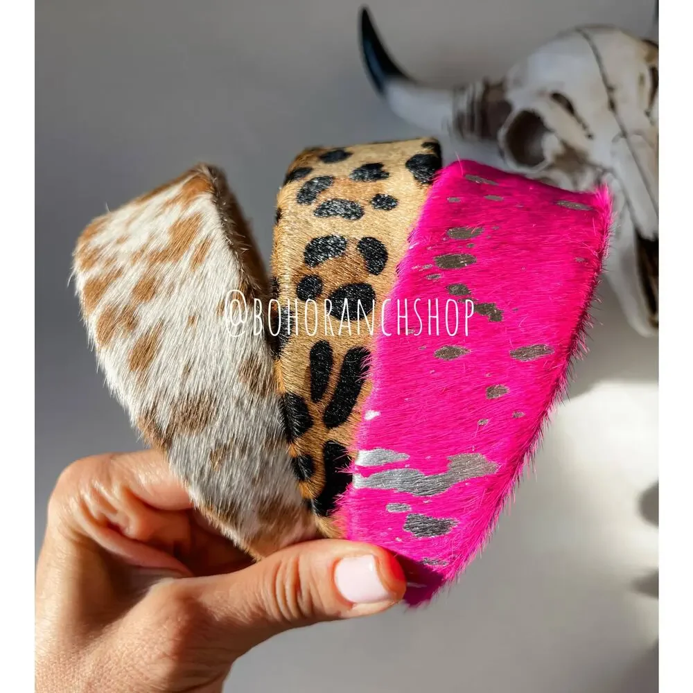 Genuine Cowhide Leather Headband | Leopard Print | One of a Kind
